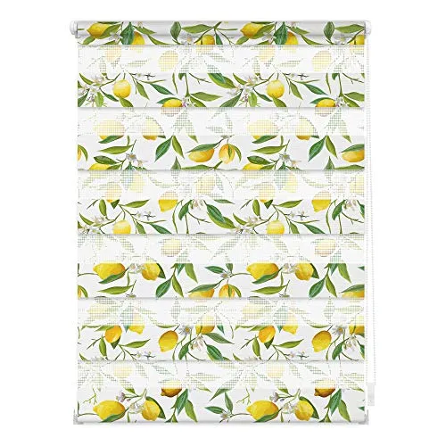 LICHTBLICK ORIGINAL Doppelrollo Duo Rollo Motiv Limone - Doppelrollo für Lichtschutz, ohne Bohren montierbar, mit fröhlichem Limone-Motiv, ideal für einfache Handhabung und dekorative Fenstergestaltung.