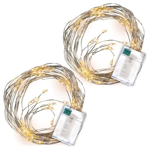 Nipach Lichterregen – 2er Set je 64 LED warm weiß - 8 silberne Drähte mit je 8 LED - Batterie