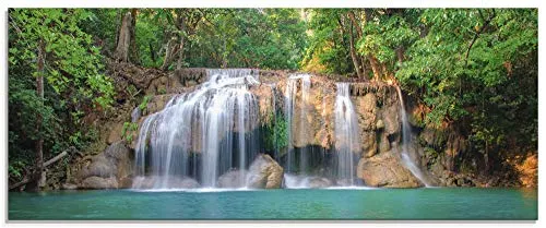 ARTland Wanddeko Glasbilder Wandbild Glas Bild einteilig 125x50 cm Querformat Natur Wald Dschungel Urwald Wasserfall Fluss Landschaft Thailand S6CI