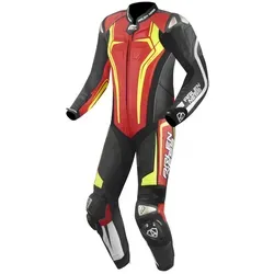 Arlen Ness Sugello 2 1-Teiler Motorrad Lederkombi, schwarz-rot-gelb, Größe 52 für Männer - Hochwertiger 1-Teiler aus Rindsleder mit Aerodynamik und Stretch-Einsätzen für optimale Bewegungsfreiheit. Ideal für Motorradfahrer, die Stil und Komfort schätzen.