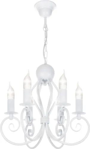 Kronleuchter Esszimmer Weiß Metall 6-flammig - Klassische Hängelampe aus Metall, ideal für stilvolle Esszimmer mit 6 E14-Lichtern, sorgt für eine elegante Beleuchtung und schafft eine gemütliche Atmosphäre.