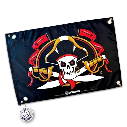 Liontouch Piratenflagge - Kapitän Cross - 100 x 70 cm | Kinderspielzeug für Drinnen & Draußen mit Schwarzem Hintergrund & Totenkopf | Kinder Abenteuerzubehör für die Karibik