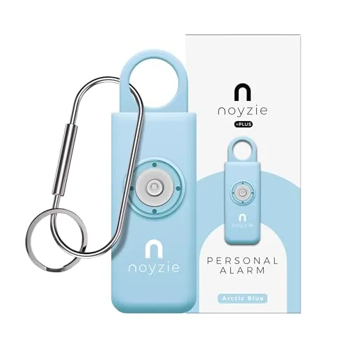 NOYZIE USB-Aufladbarer Personenalarm mit LAUTER 130 dB Sirene & Stroboskop-LED Selbstverteidigungs-Alarm mit Zugseil als Schlüsselanhänger für Frauen, mit Warnung bei niedrigem Blau Wiederaufladbar