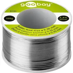 Goobay Lötzinn 51131, bleifrei Ø 0,35mm, 100g - Lötzinn für präzise Anwendungen mit 3,8% Silberanteil für bessere Leitfähigkeit. Ideal für gewerbliche Nutzung und DIY-Projekte, umweltfreundlich und ohne Reinigung der Lötstellen.