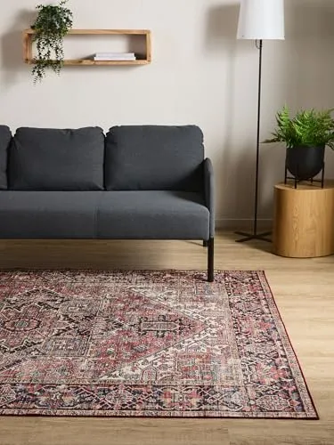 Interiyou Vintage Teppich Wohnzimmer Gent - 140x200 cm Multicolor/Beige - Für Schlafzimmer, Esszimmer, Kinderzimmer - Kurzflor waschbar und rutschfest, Print Muster