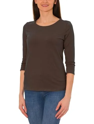 Alkato Damen Shirt 3/4 Arm mit Rundhals, Farbe: Braun, Größe: XL