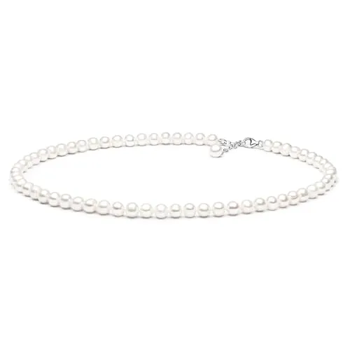 Gaura Damen Perlenkette – Weiße Süßwasserperlen 6,5–7,5 mm, 45–48 cm, 925 Sterling Silber - Elegante Damen Halskette aus handgefertigten Süßwasserperlen, variierbar in der Länge. Hochwertiger 925 Sterling Silberverschluss, ideal für jeden Anlass.
