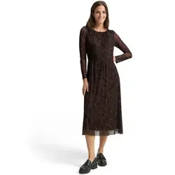 Meshkleid TOM TAILOR, Damen, Gr. 40, N-Gr, braun schwarz big, Web, Obermaterial: 90% Polyester, 10% Elasthan. Futter: 100% Polyester, bedruckt, regular fit wadenlang, Rundhals, gerader Abschluss, Kleider, mit Muster