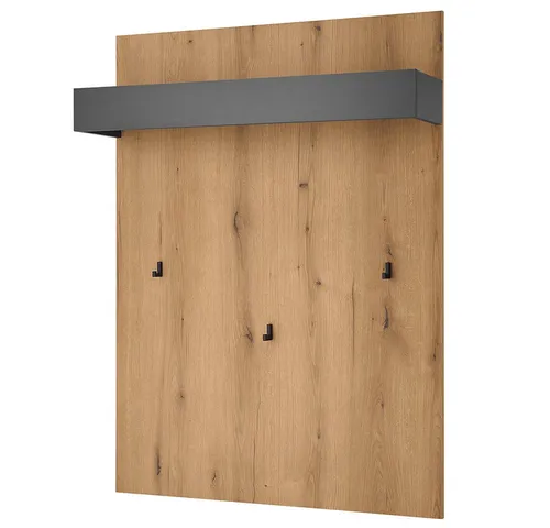 Lomadox Garderobenpaneel CRISP-61, Eiche Nb. mit anthrazit, 1 Ablageboden, 3 Haken, 1 Kleiderstange
