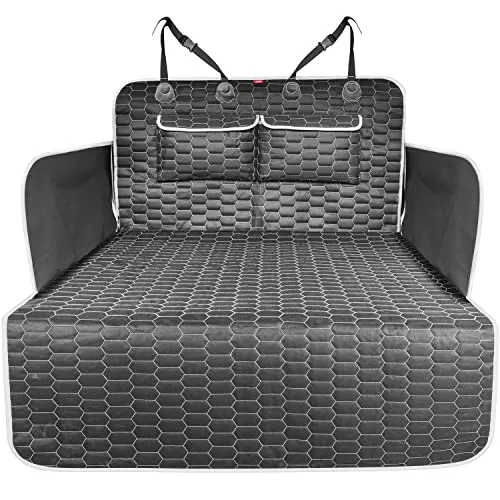 Oasser Kofferraumschutz Hund Kofferraum Schutzmatte 185x103cm Universal Auto 600D mit 2 Großen Taschen Seiten- und Ladekantenschutz Wasserdicht Kratzfest rutschfest Staubdicht für Limousinen und SUV