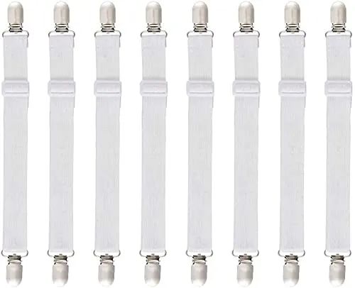 O-Kinee 8 Stück Verstellbare Bettlakenspanner, Betttuchspanner verstellbar Elastische Bettlakenspanner Lakenspanner mit Metallclips matratzenspanner für Bettlaken, Matratze, Bügelbrett Oder Sofa