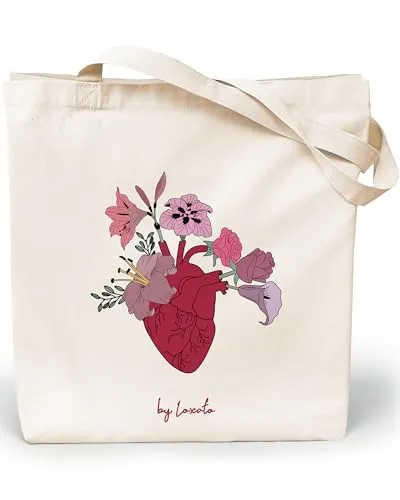 Loxato Stoffbeutel Bedruckt - Stofftasche - Baumwolltasche Bedruckt 100% B35 x H42 x T8 cm - Tragetasche Canvas-Stoff 220 g/m2 - Jutebeutel - Einkaufstasche Lange Henkel 70cm - Einkaufsbeutel