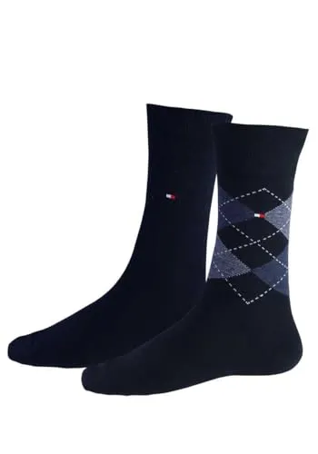TOMMY HILFIGER Herrensocken Doppelpack Rautenmuster blau Größe 47-49