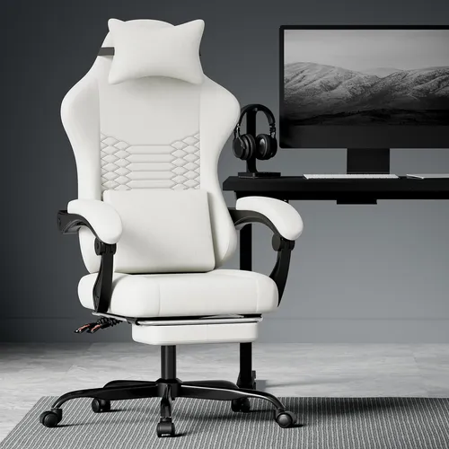 Gaming Stuhl Stoff Bürostuhl mit Massagefunktion und Kopfstütze