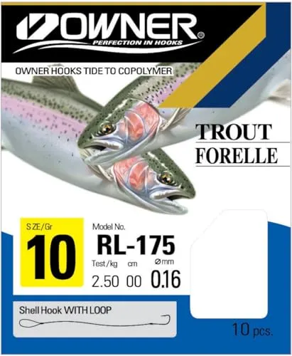Owner Forelle RL-175 Angelhaken blau 200cm - 10 Forellenhaken, Gr./Durchmesser/Tragkraft:Gr. 10/3.7kg / 0.20mm