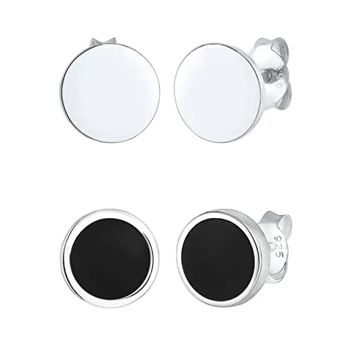 Kuzzoi Herren-Ohrringe Ohrstecker Set Rund (8 mm) - Ohrringe für Herren aus 925 Sterling Silber, poliert und mit schwarzer Emaille, ideal für jeden Anlass. Zeitloses Design, handgefertigt und in schöner Schmuckverpackung - das perfekte Geschenk!
