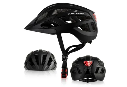 Dunlop Sports Fahrradhelm mit Licht - Ultraleichter Sicherheitshelm für Damen, Herren und Kinder - Fahrradhelme mit wiederaufladbarem Rücklicht für optimale Sichtbarkeit im Straßenverkehr und Insektennetz für zusätzlichen Schutz. Ideal für sicheres Fahren!