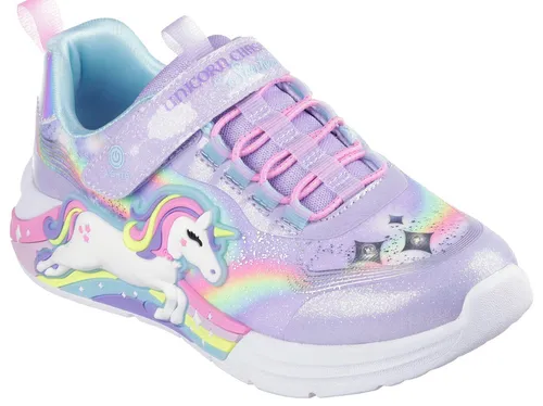 Skechers Unicorn Chaser 302298L-LVMT Kinder Sneaker - Stylische Kinder Sneaker mit leuchtenden Blinklichtern in der Sohle, atmungsaktivem Mesh-Obermaterial und praktischem Klettverschluss für einfachen Einstieg und sicheren Halt.