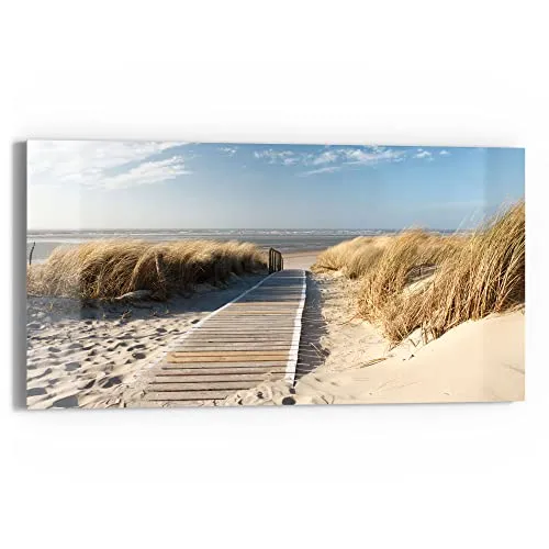 DEQORI Glasbild Echtglas | Motiv Strandaufgang am Meer | horizontal einteilig 60x30 cm | schöne Dekoration | Wandbild für Wohnzimmer, Schlafzimmer, Flur & Küche | moderne Wanddeko