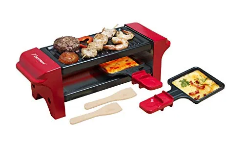 Bestron Mini Raclette für 1-2 Personen - Kompakter Tischgrill mit 2 antihaftbeschichteten Pfännchen und 350 Watt Leistung für schnelles, fettfreies Grillvergnügen. Ideal für romantische Abende zu zweit!