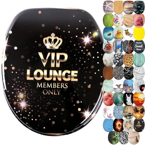Sanilo VIP Lounge WC Sitz mit Absenkautomatik - WC-Sitz aus bruchfestem Holz mit sanfter Absenkautomatik für leisen Gebrauch. Pflegeleicht und in kreativen Designs erhältlich, ideal für individuelle Badezimmergestaltungen.