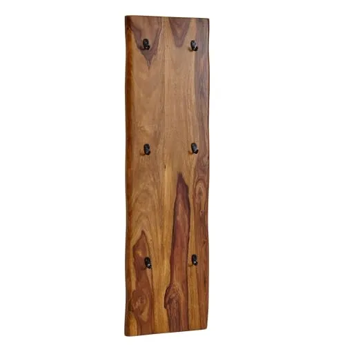 FineBuy Wandgarderobe aus Sheesham Massivholz mit Baumkante - Garderobenständer aus hochwertigem Sheesham Massivholz, mit einzigartiger Baumkante und 6 Haken für eine stilvolle und praktische Aufbewahrung von Jacken und Mänteln.