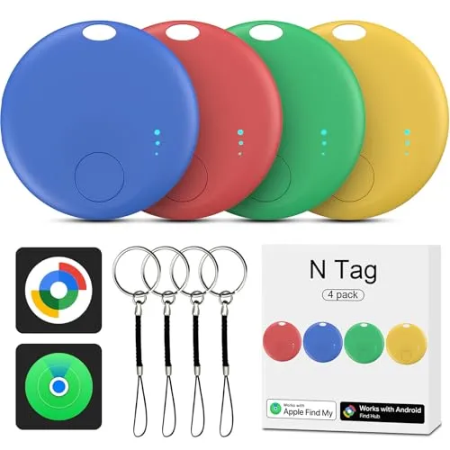 Air Tracker Android und iOS, 4 Pcs Smart Tracker Android Schlüsselfinder Key Finder kompatibel mit Google Find Hub und Apple Find My APP, Bluetooth Tracker für Gepäck,Brieftasche,Koffer (Mehrfarbig)