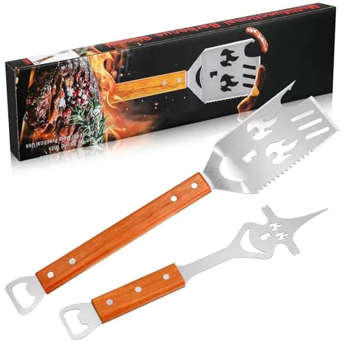 Stück Grillbesteck - 5 in 1 Multifunktionaler Grillspachtel Edelstahl, 5 in 1 Multifunktionaler Grillgabel Edelstahl - für Grillgeschenke Grillfans 2