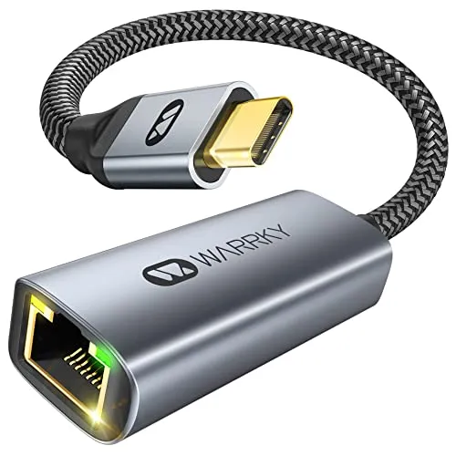 WARRKY USB C auf Gigabit Ethernet Adapter, 1Gbps USB-C LAN Netzwerkadapter 【 Vergoldeter Stecker, Hochwertiger Chip 】 Kompatibel für MacBook Pro/Air, iPad Pro/Air, XPS, Dell, Surface, usw