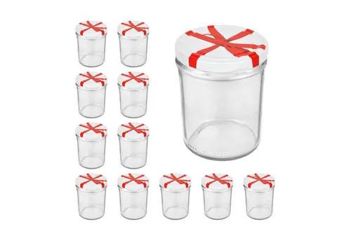 MamboCat Einmachglas CAPCRO 12er Set Sturzglas 435 ml To 82 Schleifendekor Deckel, Glas