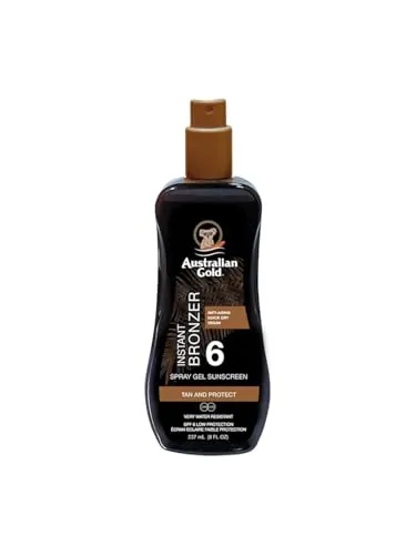 Australian Gold SPF 6 Spray Gel plus Bronzer, 237 ml - Sonnenschutz mit Bronzer für einen natürlichen Glow, ideal für sonnige Tage und Urlaub.