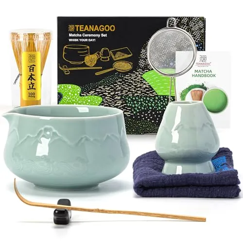 TEANAGOO Matcha-Set| MatchaTee Set| Matcha Besen| Matcha Tea Set | Matcha Schale| Matcha-Tee-Set für die Zubereitung von Frühstück/Matcha-Latte, N36, Seladon-Blau,Geschenk für Matcha-Liebhaber