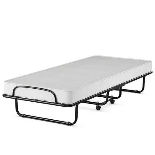 Costway Gastebett, Schwarz, Metall - Klappbares Einzelbett mit 190 x 80 cm und Memory-Schaum-Matratze für optimalen Schlafkomfort. Stabiler Metallrahmen, zusammenklappbar und leicht transportierbar - ideal für Gästezimmer und unterwegs.