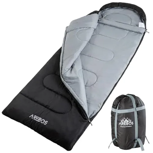 Arebos Camping Schlafsack 220x83cm | Wasserabweisend & Atmungsaktiv | 3 Jahreszeiten 5-25°C