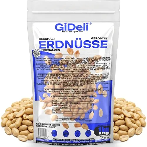 GiDeli Erdnüsse Geröstet ohne Salz und Öl 1kg