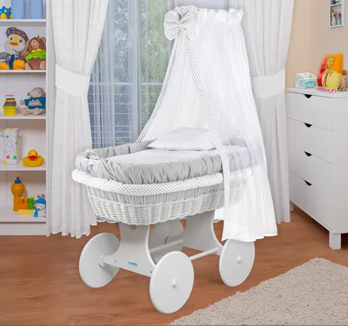 WALDIN Baby Bollerwagen,Stubenwagen,komplett mit Zubehör,XXL, Neu, Grau/Punkte