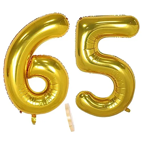 Folienballon Zahl Deko Gold 65 für Frauen Männer, XXL 100cm Riesen Nummer Aufblasbar Helium Ballon Figuren Zahlen Luftballons für 65. Jahre Mann Frau Geburtstag Hochzeit Jubiläum Party Dekoration