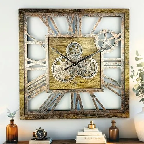 The Gears Clock Wanduhr mit beweglichem Getriebe, 61 cm, Vintage-Design