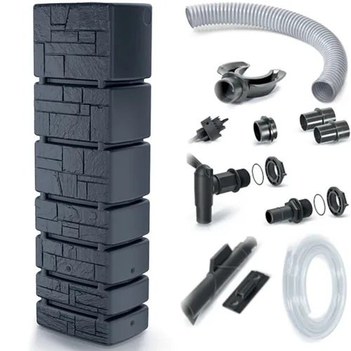 Regentonne 350L Regenfass Regenwassertank Wasserfass + Anschluss-Set Anthrazit
