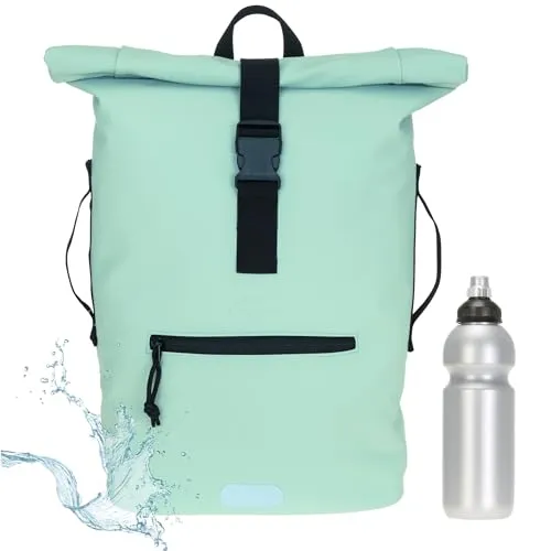 Rucksack Herren Plane Time Bag - 23L Roll-Top Kurierrucksack mit Flasche - Tagesrucksack mit 23L Volumen, spritzwassergeschütztem Planenmaterial und praktischem Geheimfach. Ideal für Sport und Fitness, inklusive Trinkflasche.