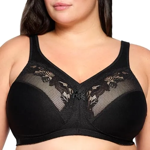 Glamorise Damen 1003 Minimizer Bra, Schwarz, 115G - Funktionsunterwäsche mit MAGICLIFT-TECHNOLOGIE für optimalen Halt und Komfort. Minimiert die Brust um eine Cup-Größe, ideal für große Größen.