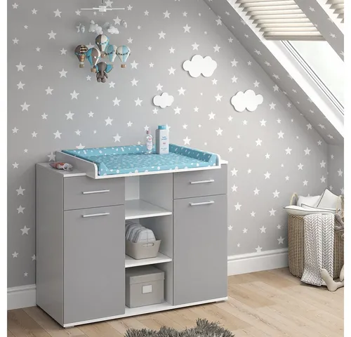 Vicco Wickelkommode Leonie mit Wickelaufsatz - Wickeltisch mit kratzfester Melaminharzoberfläche, optimaler Höhe für rückenschonendes Wickeln und 3 offenen Ablagefächern für praktische Aufbewahrung.