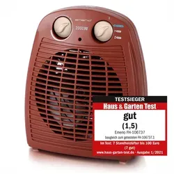 Emerio Heizlüfter FH-106737.13 – 25 m2 – 2 Heizstufen – Ventilationsfunktion – einstellbarer Thermostat – Kontrollleuchte – Kippschut... - Rot