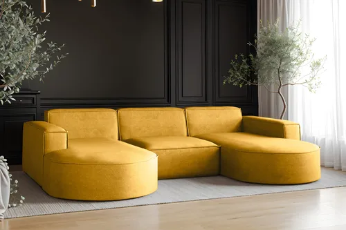 Kaiser Möbel Ecksofa Modena U-Form, Gelb, 5-Sitzer - Sofas & Couches – modernes Ecksofa mit beidseitiger Ottomane für flexible Platzierung und optimalen Sitzkomfort dank hochwertiger Polsterung aus HR-Schaum und Wellenfedern.