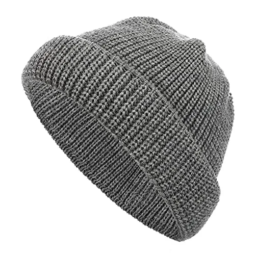 modAS Schippermütze Mütze Wollmütze Strickmütze - Wolle Wintermütze aus 100% Schurwolle in Grau