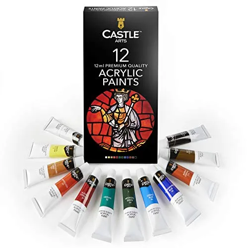 Castle Art Supplies 12x12ml Acrylfarben-Set | Günstiges Einsteigerset für Anfänger oder Profis | Hochwertige, intensive Farben | Einfache Anwendung, viele Oberflächen | Schöne Präsentationsbox