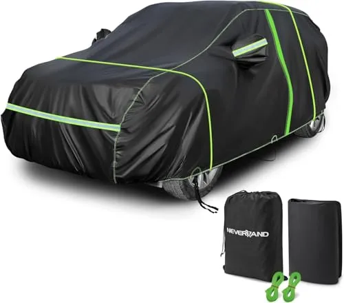 Autoabdeckung Vollgarage SUV - 100% wasserdicht mit Reißverschluss - Komplette Abdeckungen außen - Schützen Sie Ihr Fahrzeug mit unserer robusten, wasserdichten Autoabdeckung aus PEVA, ideal für Winter und Sommer, mit reflektierenden Streifen für erhöhte Sicherheit.