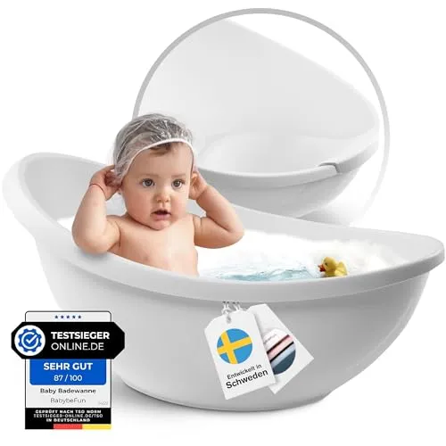 BabyBeFun Babybadewanne mit Badewanneneinsatz für Neugeborene, Rutschfeste Babywanne, Inkl. Safety-Pad