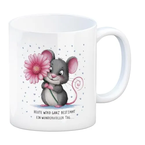 Maus mit Blume Kaffeebecher - wundervoller Tag Lustige Motiv-Tasse für Büro oder Homeoffice