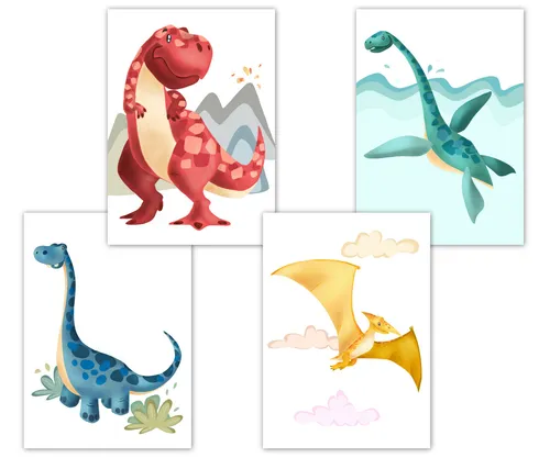 Dino Poster Kinderzimmer, Deko für Babyzimmer, Kinderposter Set, Dinosaurier